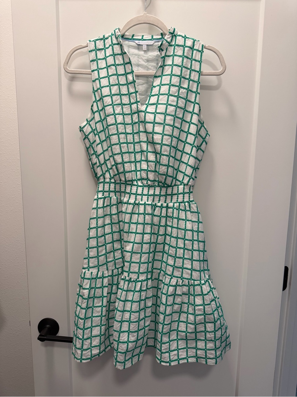 Southern Tide White Dress with Green Windowpane Check Small